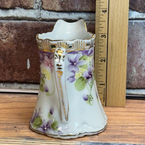 Antique Nippon Morimura Gumi Moriage Maple Leaf‎ Mark Floral Pitcher Vase - Picture 2 of 9